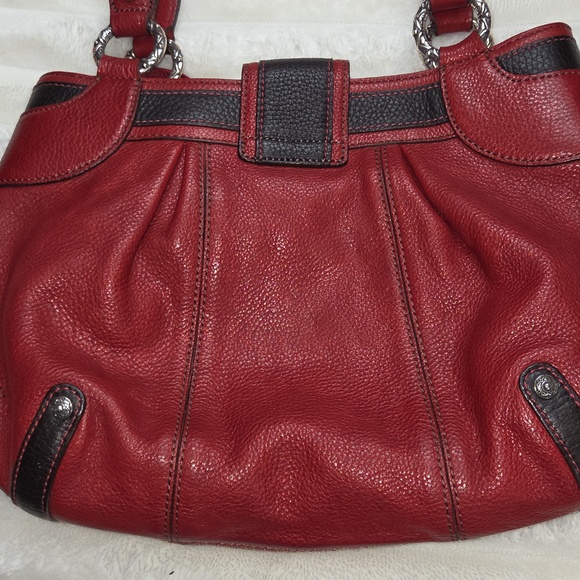 BRIGHTON RED And BLACK Pebbled Leather Silver Hardware Vintage Handbag Purse EUC - Picture 9 of 15